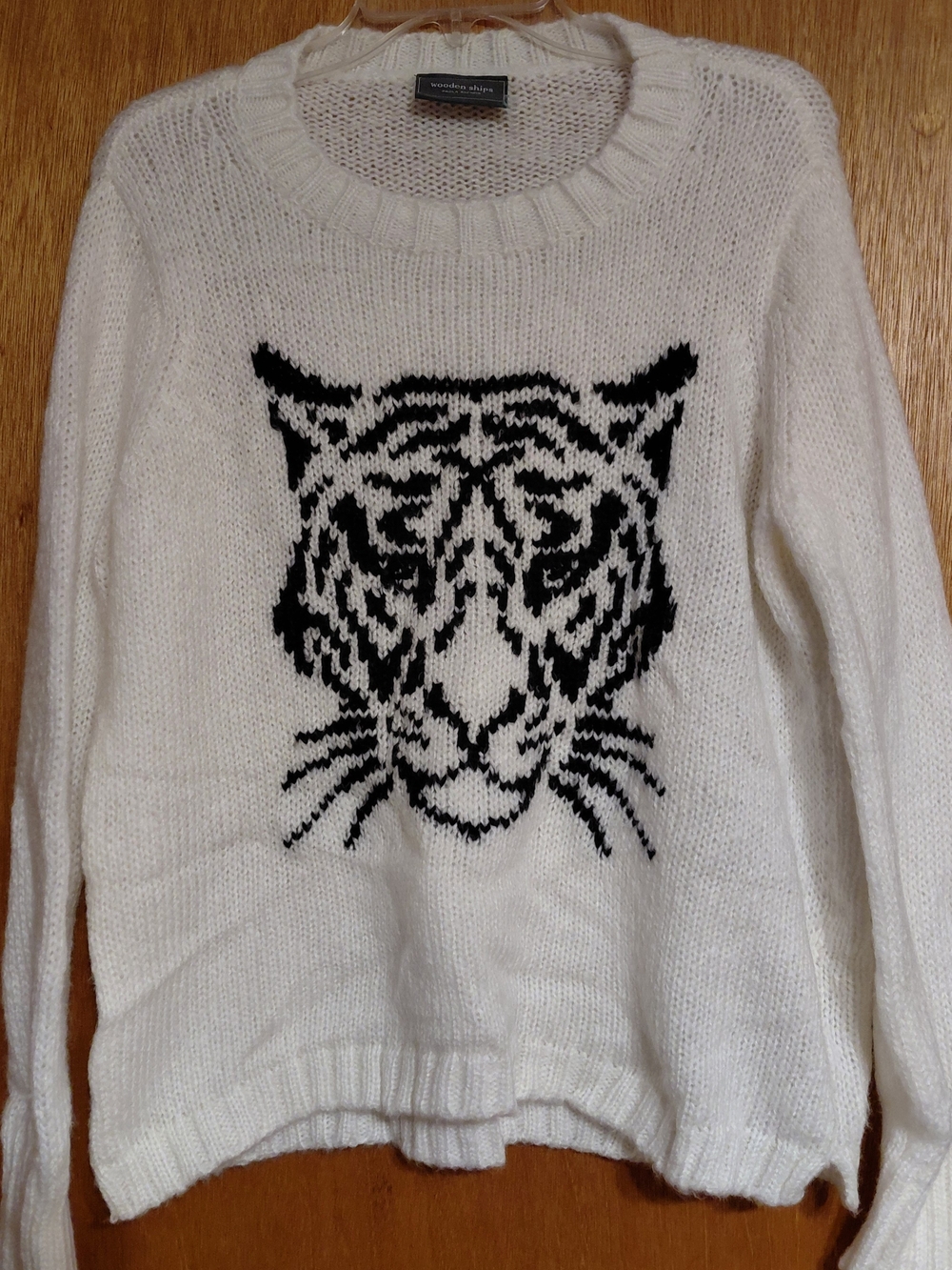 Wooden Ships Paola Buendia White Tiger Open Knit Sweater Sz XS Edgy Moto Casual